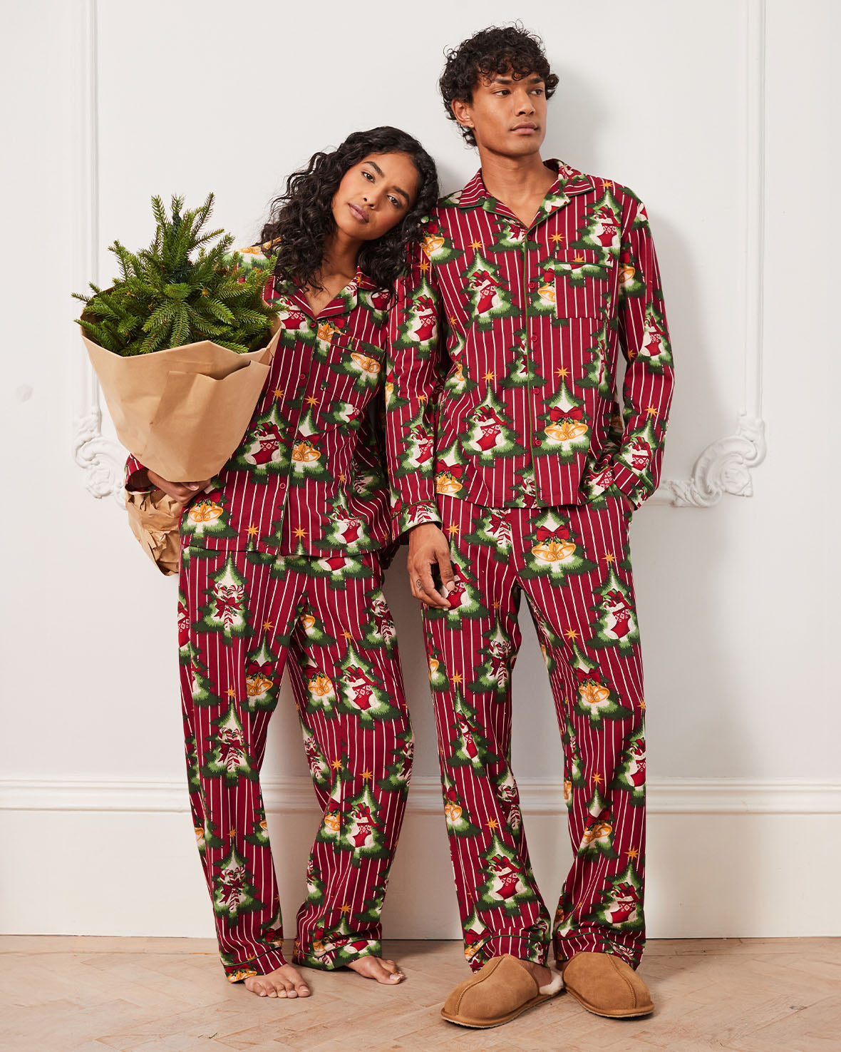 Organic Cotton Christmas Tree Stripe Print Matching Family Pyjamas