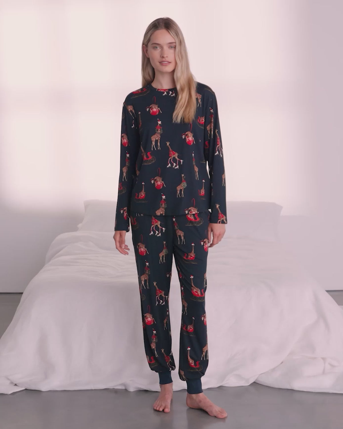 Christmas Giraffe Print Long Pyjama Set