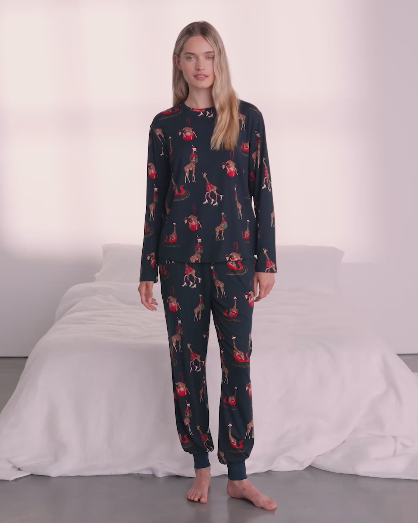Christmas Giraffe Print Long Pyjama Set