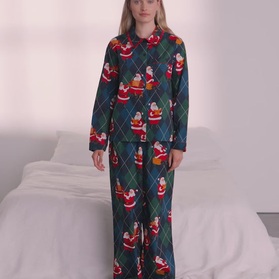 Organic Cotton Argyle Musical Santa Print Long Pyjama Set