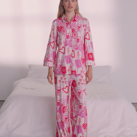 Christmas Stamps Print Long Pyjama Set