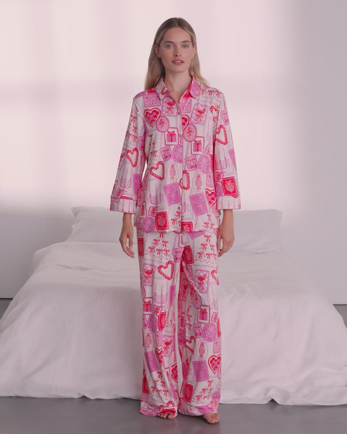 Christmas Stamps Print Long Pyjama Set