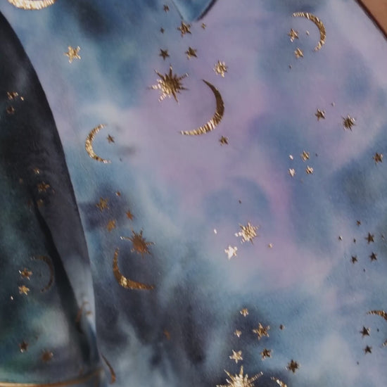 Tie Dye Velour Gold Foil Moons & Stars Short Pyjama Set