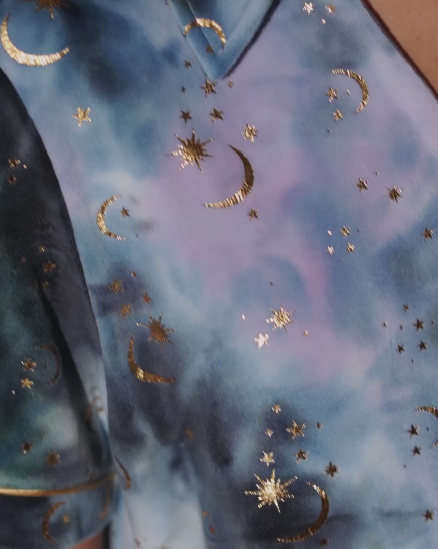 Tie Dye Velour Gold Foil Moons & Stars Short Pyjama Set