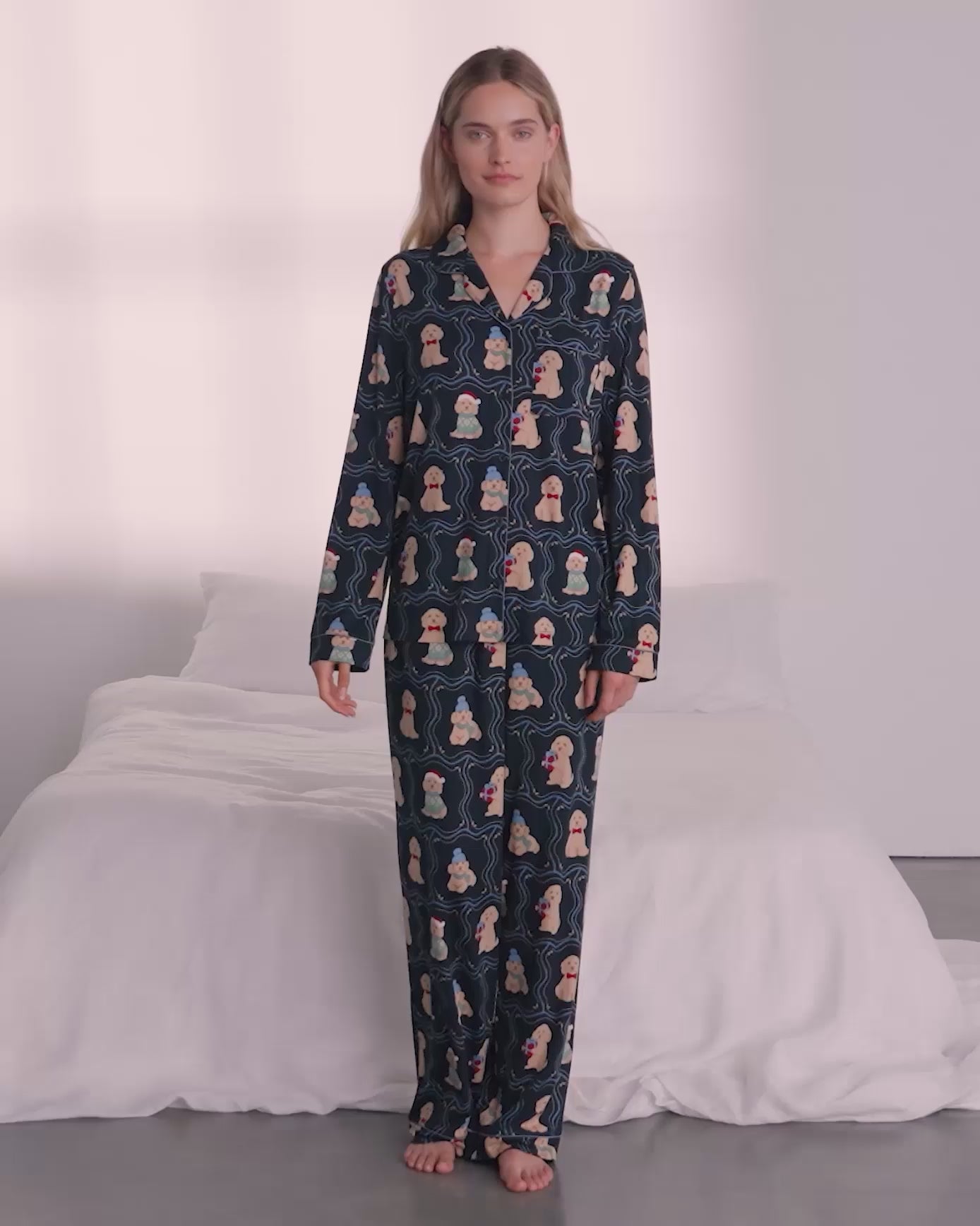 Christmas Chip the Cockapoo Portraits Print Long Pyjama Set