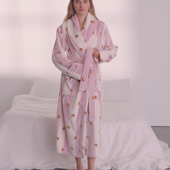 Fleece Croissant Stripe Dressing Gown