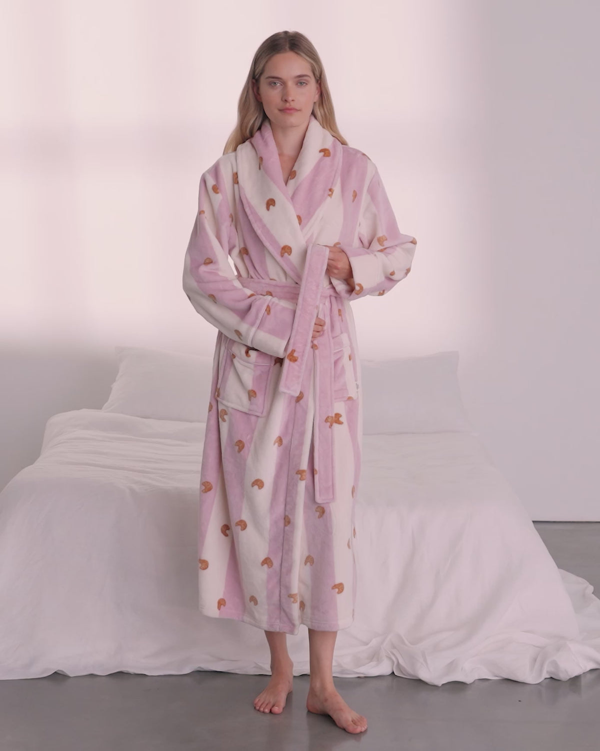 Fleece Croissant Stripe Dressing Gown