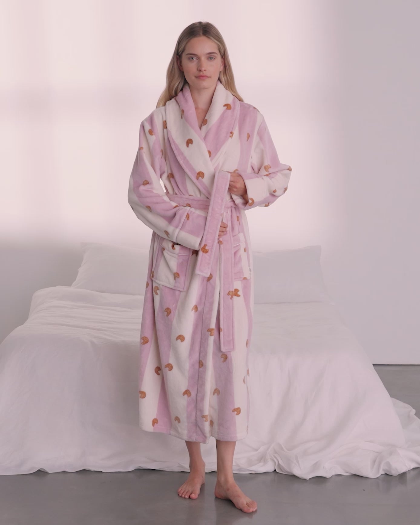 Fleece Croissant Stripe Dressing Gown