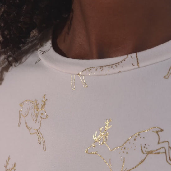 Gold Foil Deer Long Pyjama Set