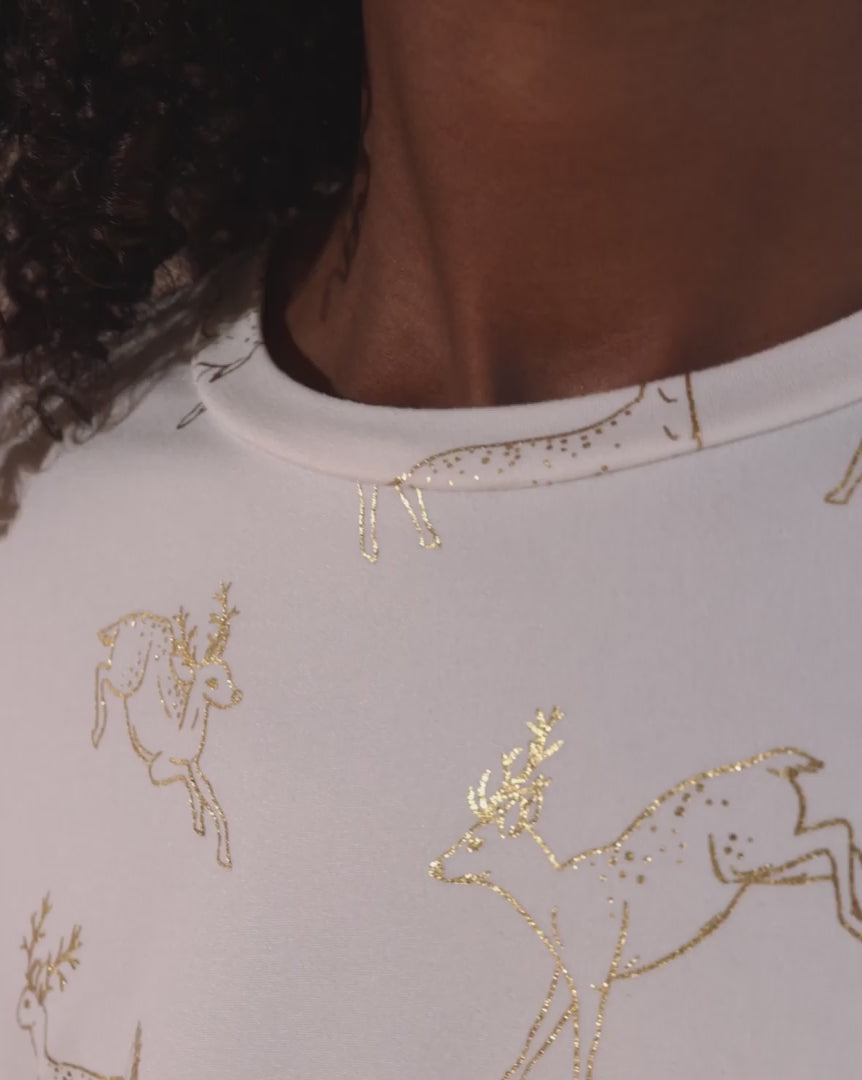 Gold Foil Deer Long Pyjama Set