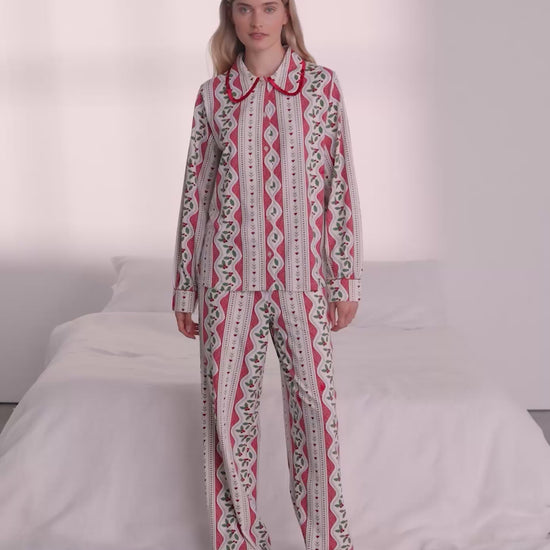 Organic Cotton Garland Holly Stripe Print Long Pyjama Set