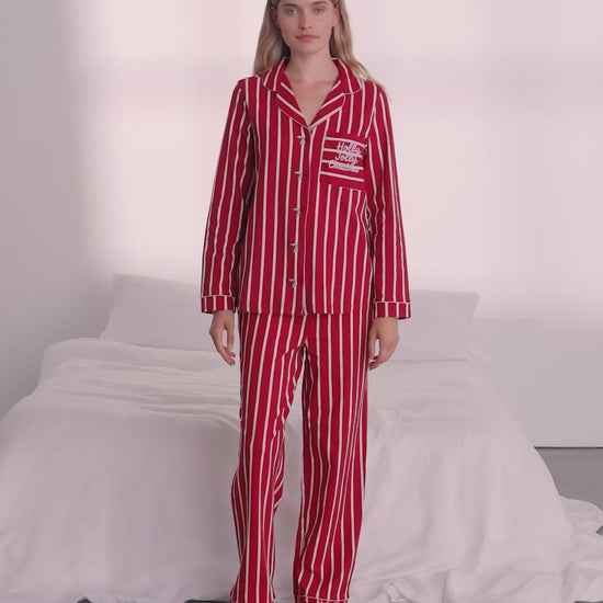 Organic Cotton Embroidered Holly Jolly Christmas Long Pyjama Set
