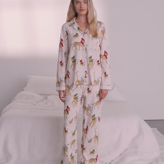 Organic Cotton Ice Skating Leopards Print Long Pyjama Set