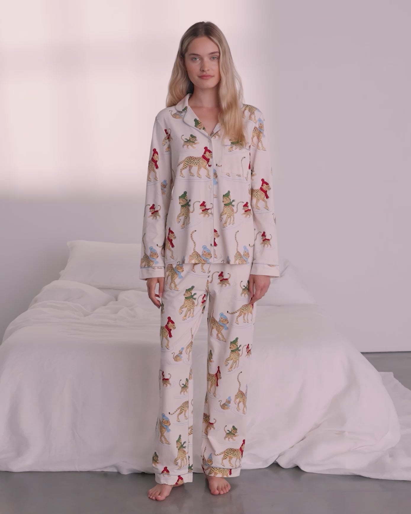 Organic Cotton Ice Skating Leopards Print Long Pyjama Set