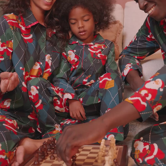 Organic Cotton Argyle Musical Santa Print Matching Family Pyjamas