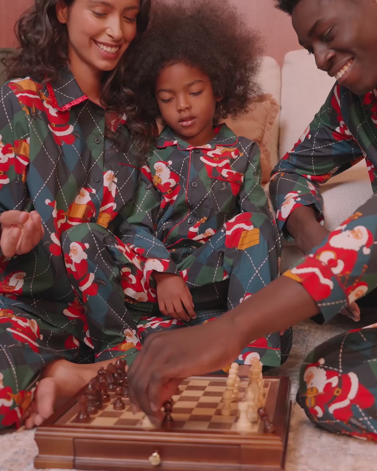 Organic Cotton Argyle Musical Santa Print Matching Family Pyjamas