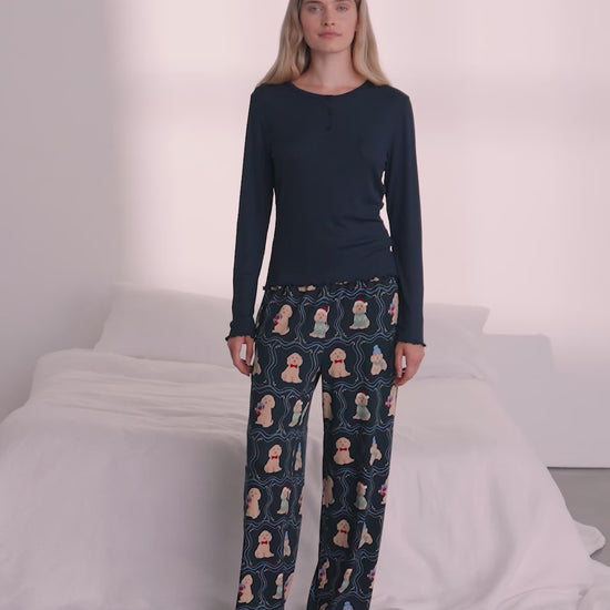 Christmas Chip the Cockapoo Portraits Print Henley Long Pyjama Set