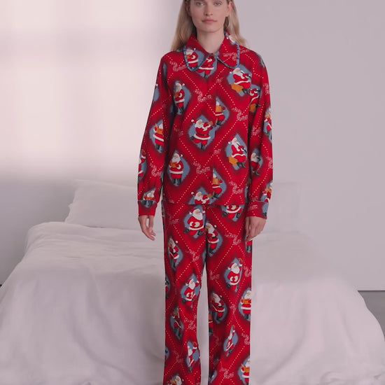 Organic Cotton Christmas Santa Songbook Print Long Pyjama Set