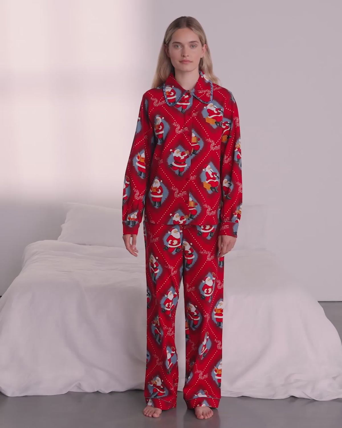 Organic Cotton Christmas Santa Songbook Print Long Pyjama Set