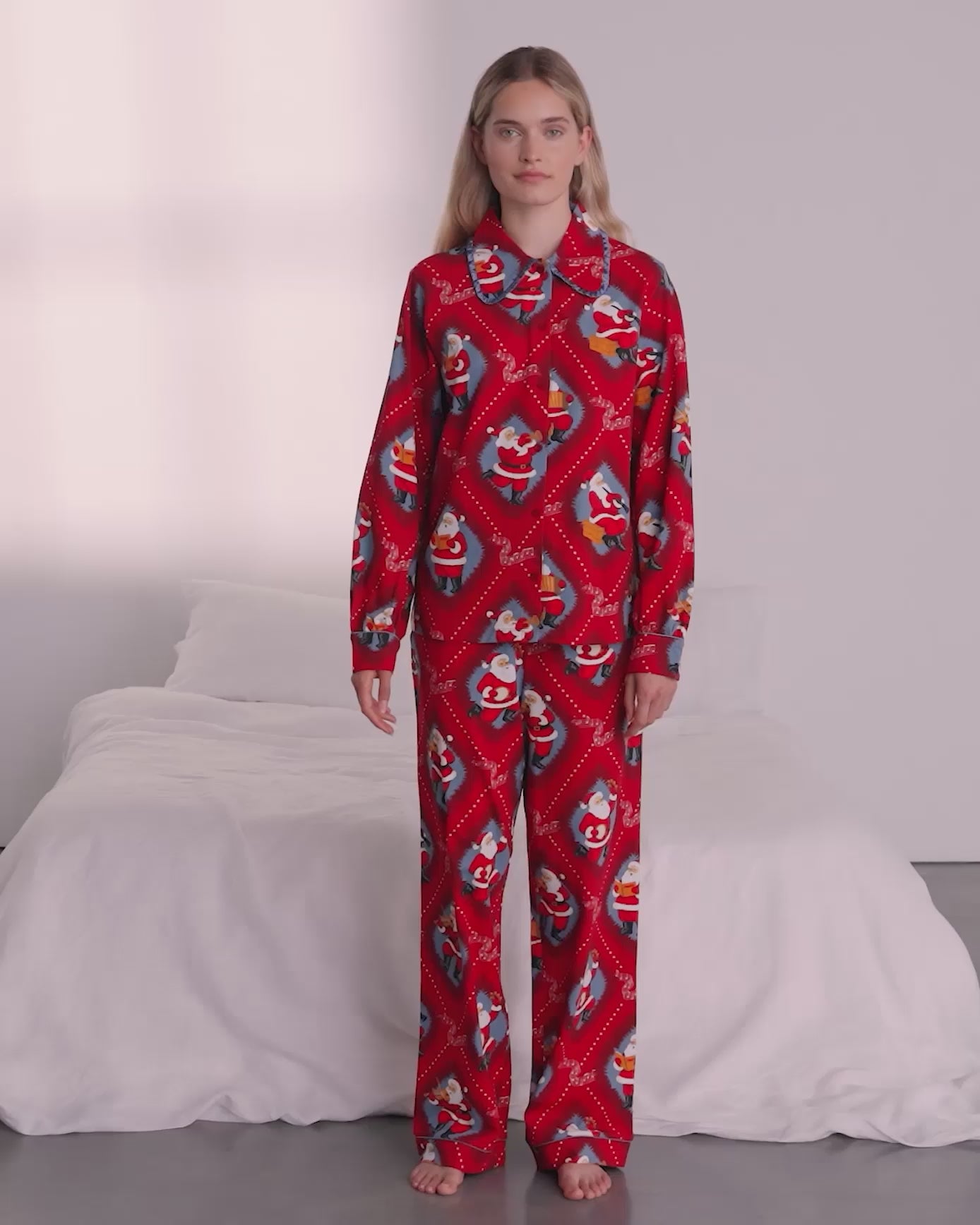 Organic Cotton Christmas Santa Songbook Print Long Pyjama Set