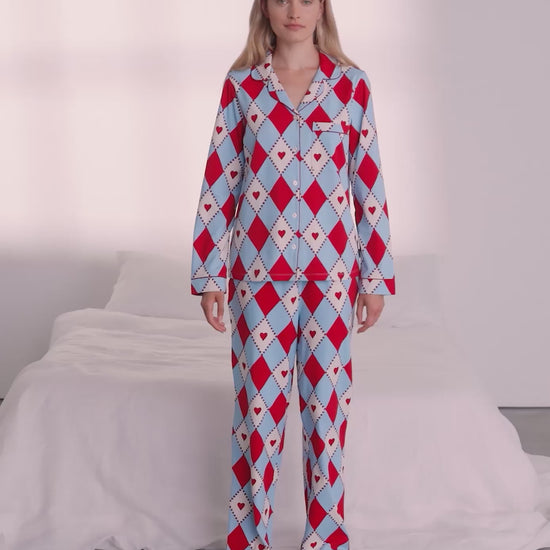 Organic Cotton Harlequin Heart Print Long Pyjama Set