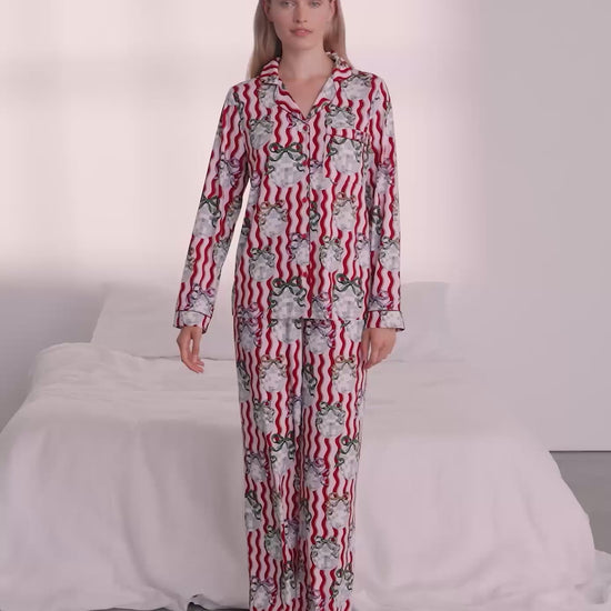 Wavy Stripe Disco Ball Print Long Pyjama Set