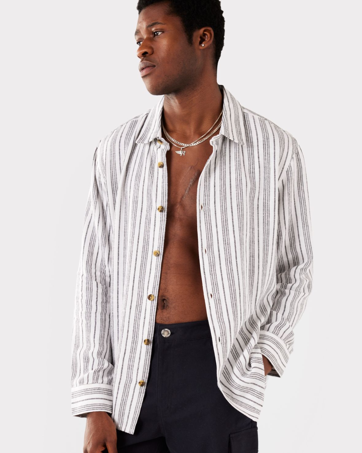 Men's Off-White Stripe Linen-Mix Overshirt – Chelsea Peers NYC