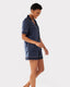 Navy Satin Lace Trim Button Up Short Pyjama Set