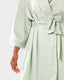 Satin Lace Trim Robe Dressing Gown - Sage