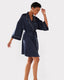 Satin Lace Trim Robe Dressing Gown - Navy